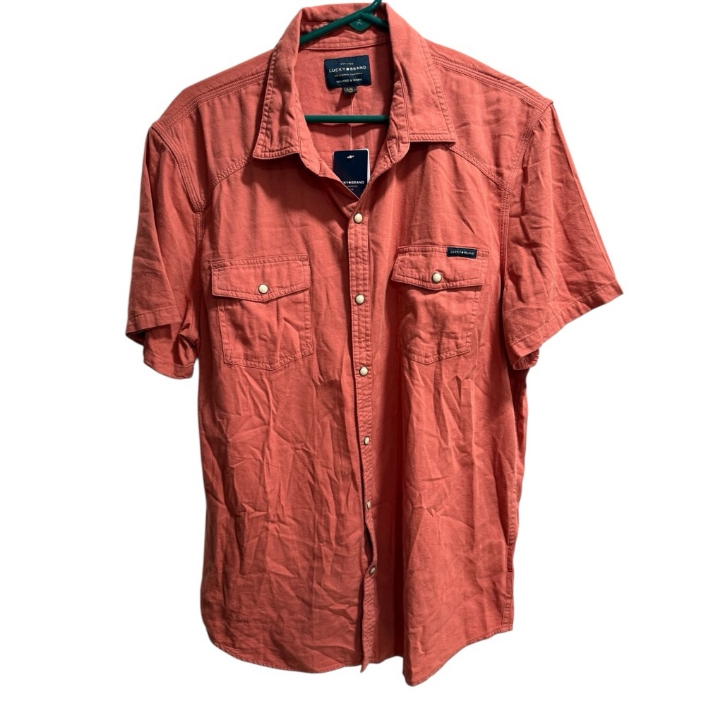 NWT Lucky Brand Men's Western Workwear Short Sleeve Shirt, size Large,‎ Aragon